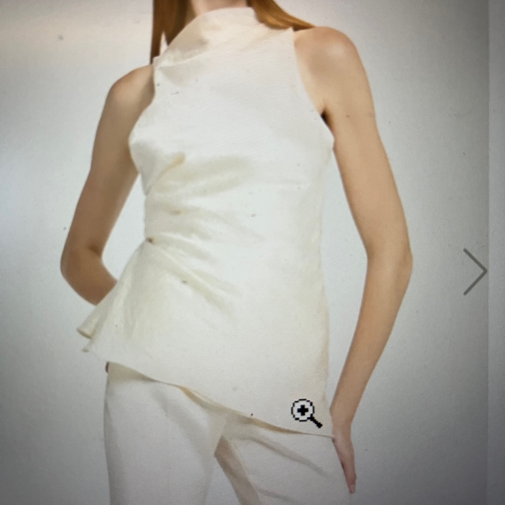 Alexander McQueen Asymmetric Runched Smashed Satin Top Oyster